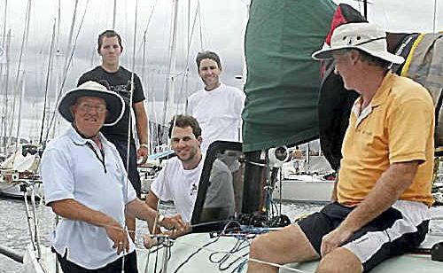 Skipper John Santifort relaxes with his crew aboard Carats N Kilos after completing the Pittwatter to Coffs Harbour Yacht Race and claiming the PHS division title. Skipper John Santifort relaxes with his crew aboard Carats N Kilos after completing the Pittwatter to Coffs Harbour Yacht Race and claiming the PHS division title.